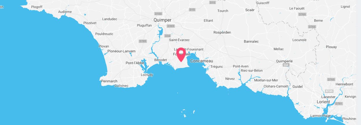 Carte de la Bretagne sud et du Finistère où se situe le camping
